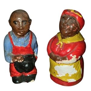 Vintage Black Americana Salt and Pepper Shakers Baker and Farmer
